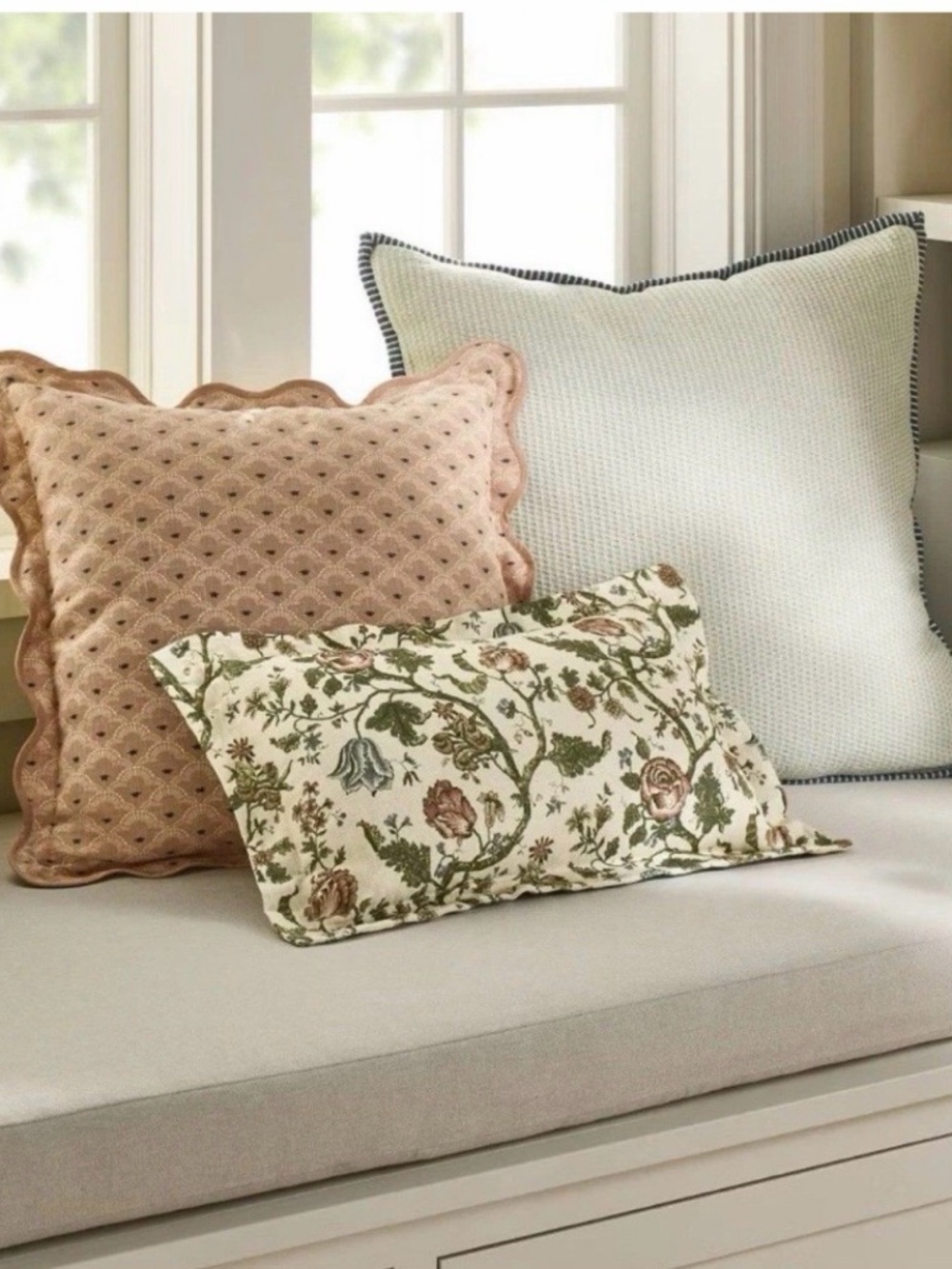 Oversized Square Cotton Linen Texture with Tassel Cream Blue Threshold McGee NEW - Picture 2 of 11